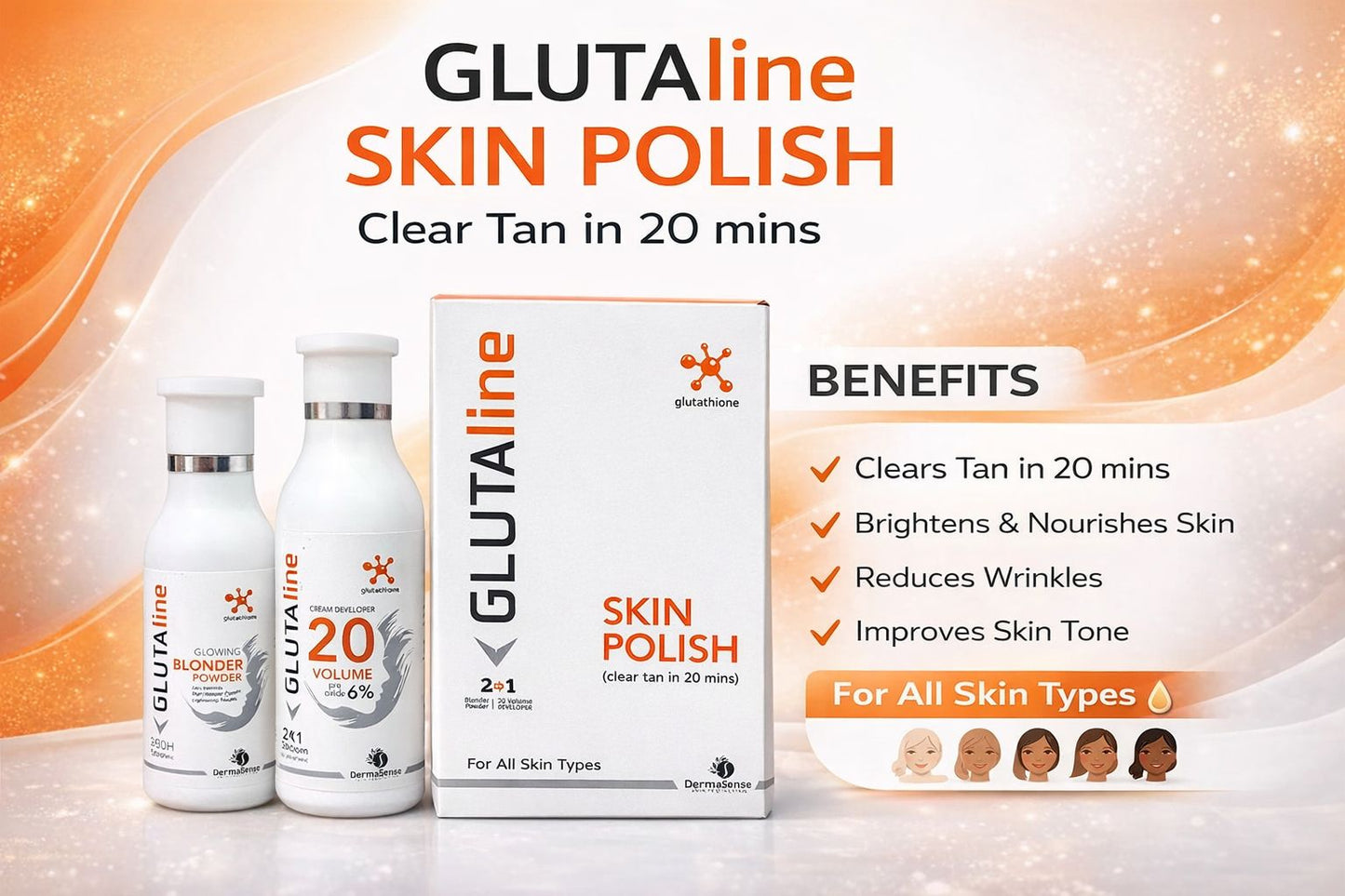 GLUTAline Skin Polish 2 in 1 – Blonder Powder & 20 Volume Cream Developer