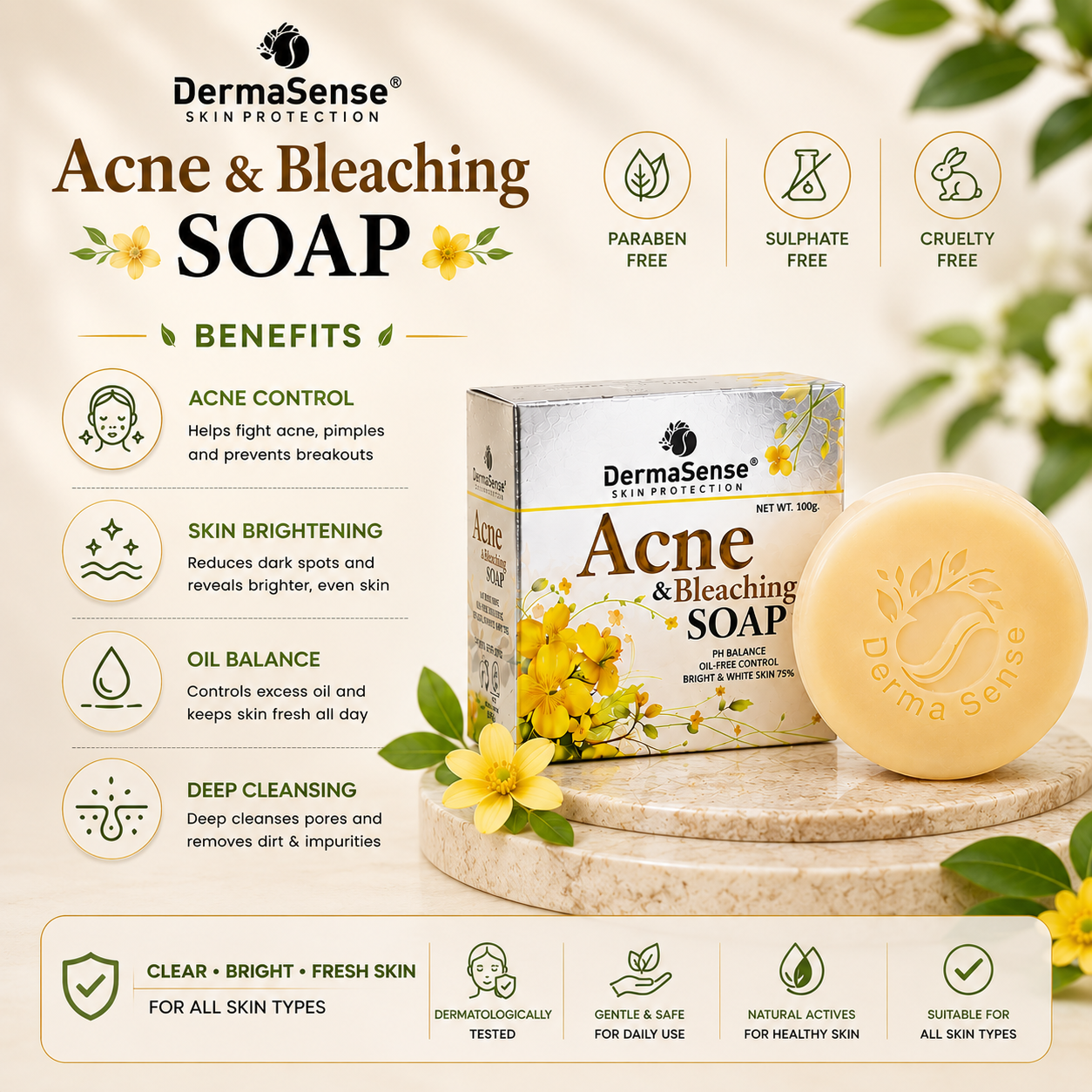 DermaSense Acne & Bleaching Soap For Clear & Bright Skin